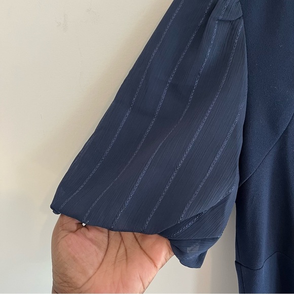 DKNY Women’s Cocktail Dress size 2 Navy Blue Full Length Pouf Sleeve Mermaid - Picture 8 of 15